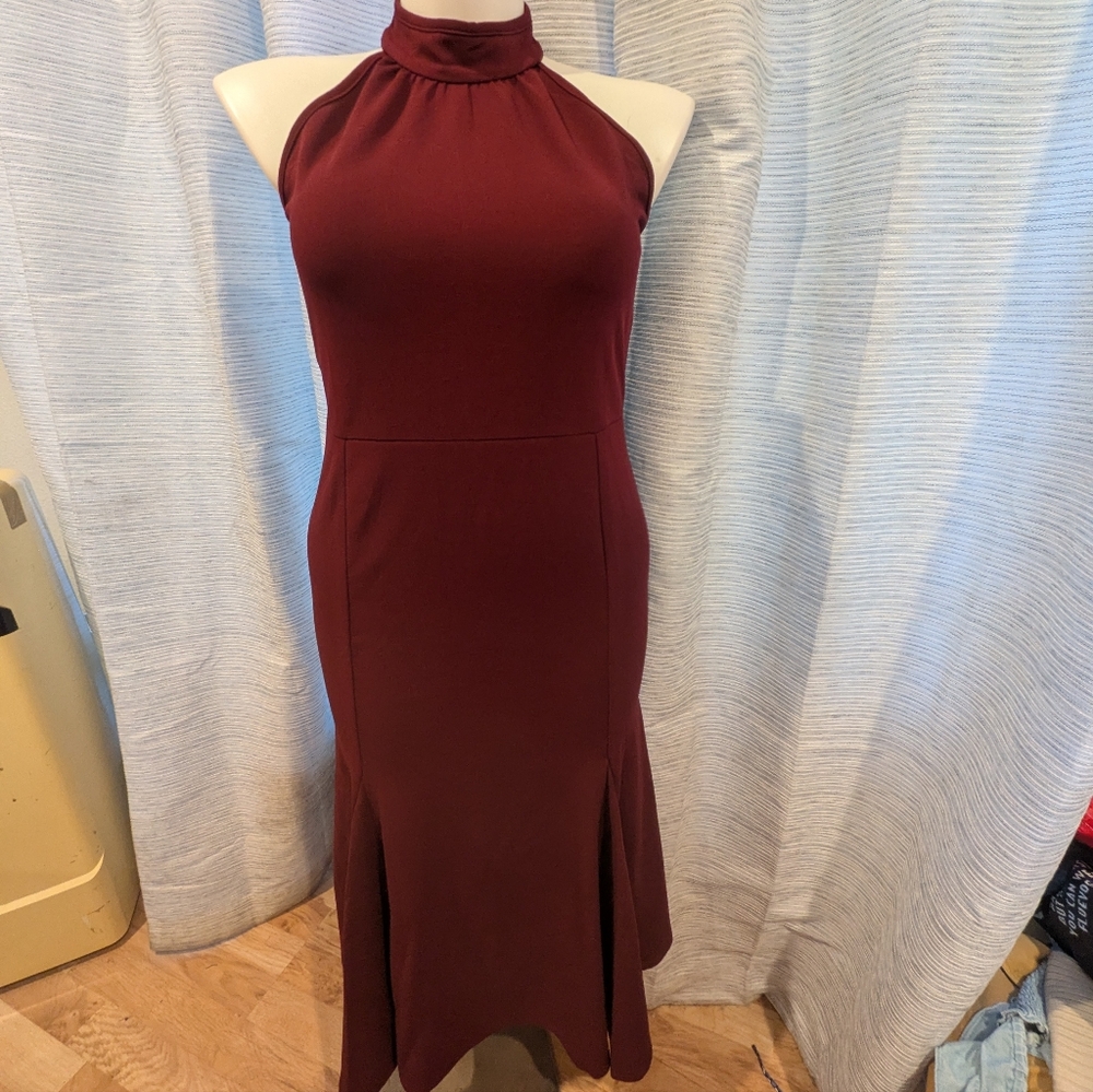 Burgundy Halter Fishtail Dress - XL